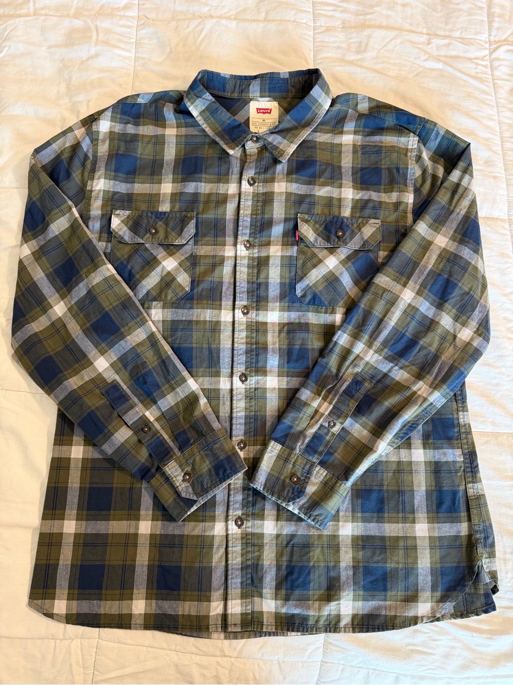 Levi's Blue and Olive Plaid Button-Down Shirt